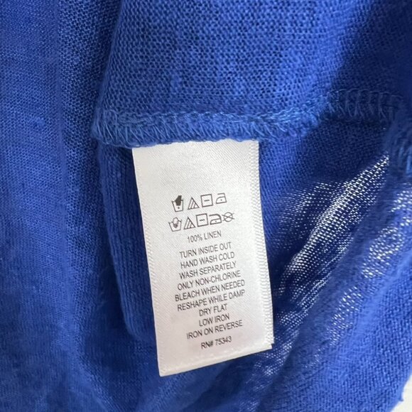 Tahari 100% Linen Short Sleeve Top V-Neck Cobalt Blue 2X - Picture 3 of 4